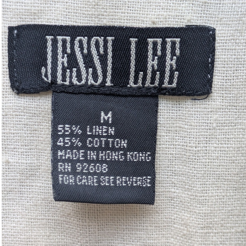 Jessi Lee Linen Cotton Blend Button Front Trucker Jacket Cream Beige Medium - Picture 3 of 5